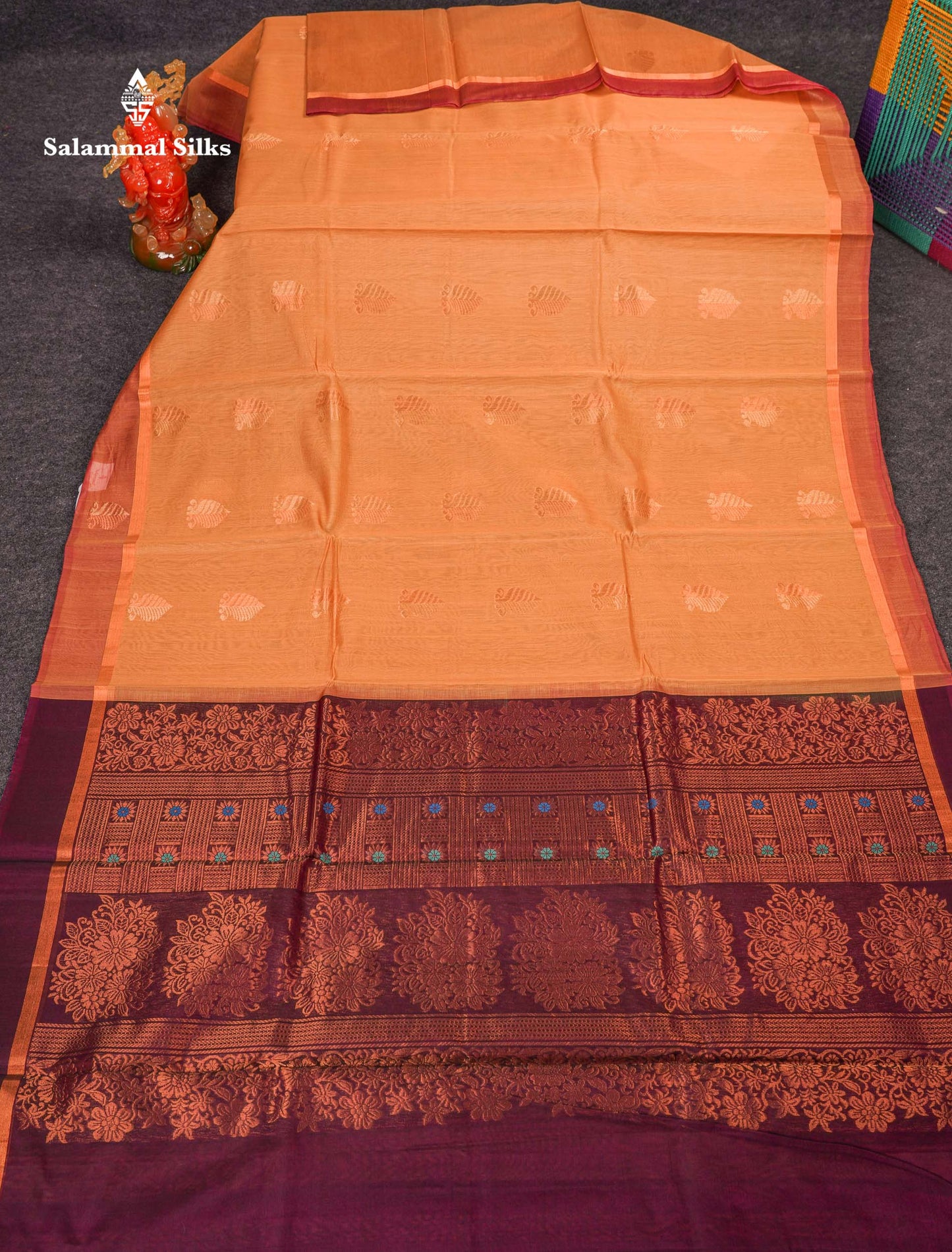 Beautiful Mehandi Green Silver & Copper Zari Butta SICO Cotton Saree With Contrast Bottle Green Border