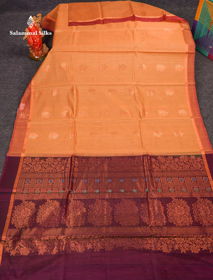 Beautiful Mehandi Green Silver & Copper Zari Butta SICO Cotton Saree With Contrast Bottle Green Border