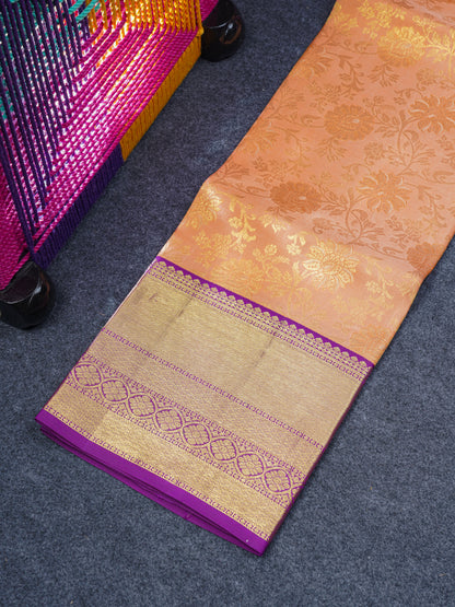 Pure Silk Pattu Pavadai ( Peach ) With Magenta Blouse 44"