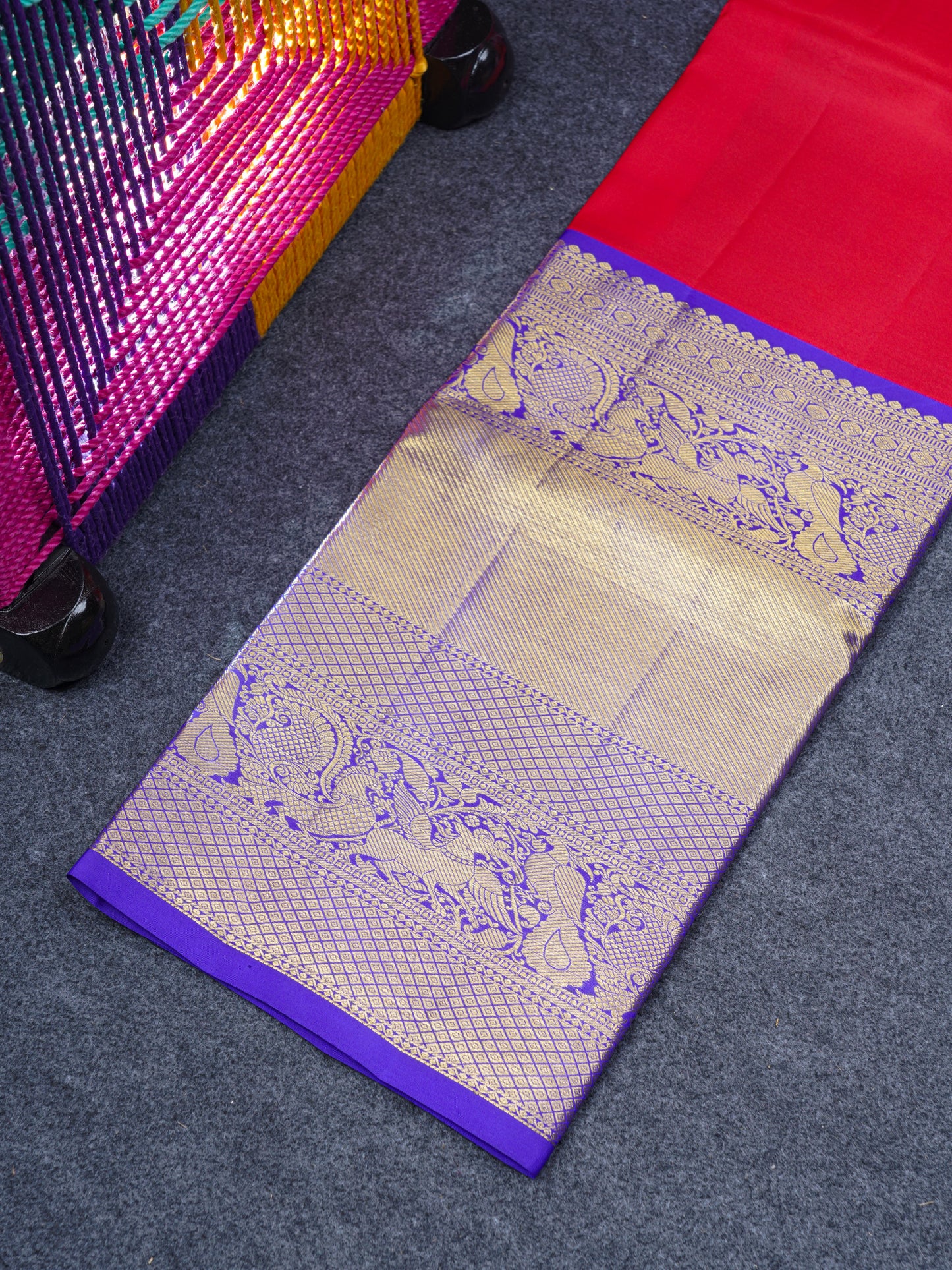 Pure Silk Pattu Pavadai ( Red ) With Royal Blue Long Border  44"