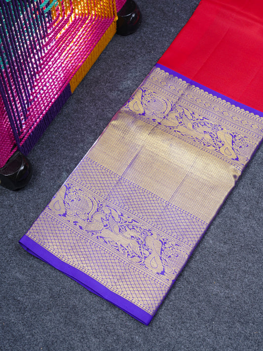 Pure Silk Pattu Pavadai ( Red ) With Royal Blue Long Border  44"