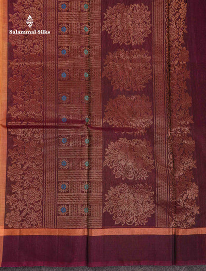 Beautiful Mehandi Green Silver & Copper Zari Butta SICO Cotton Saree With Contrast Bottle Green Border