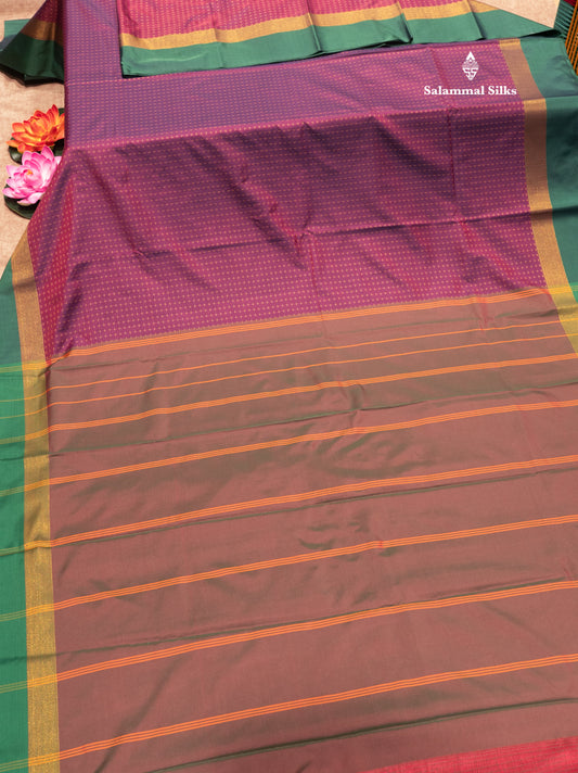 Violet Colour Semi Silk Saree With Green Border