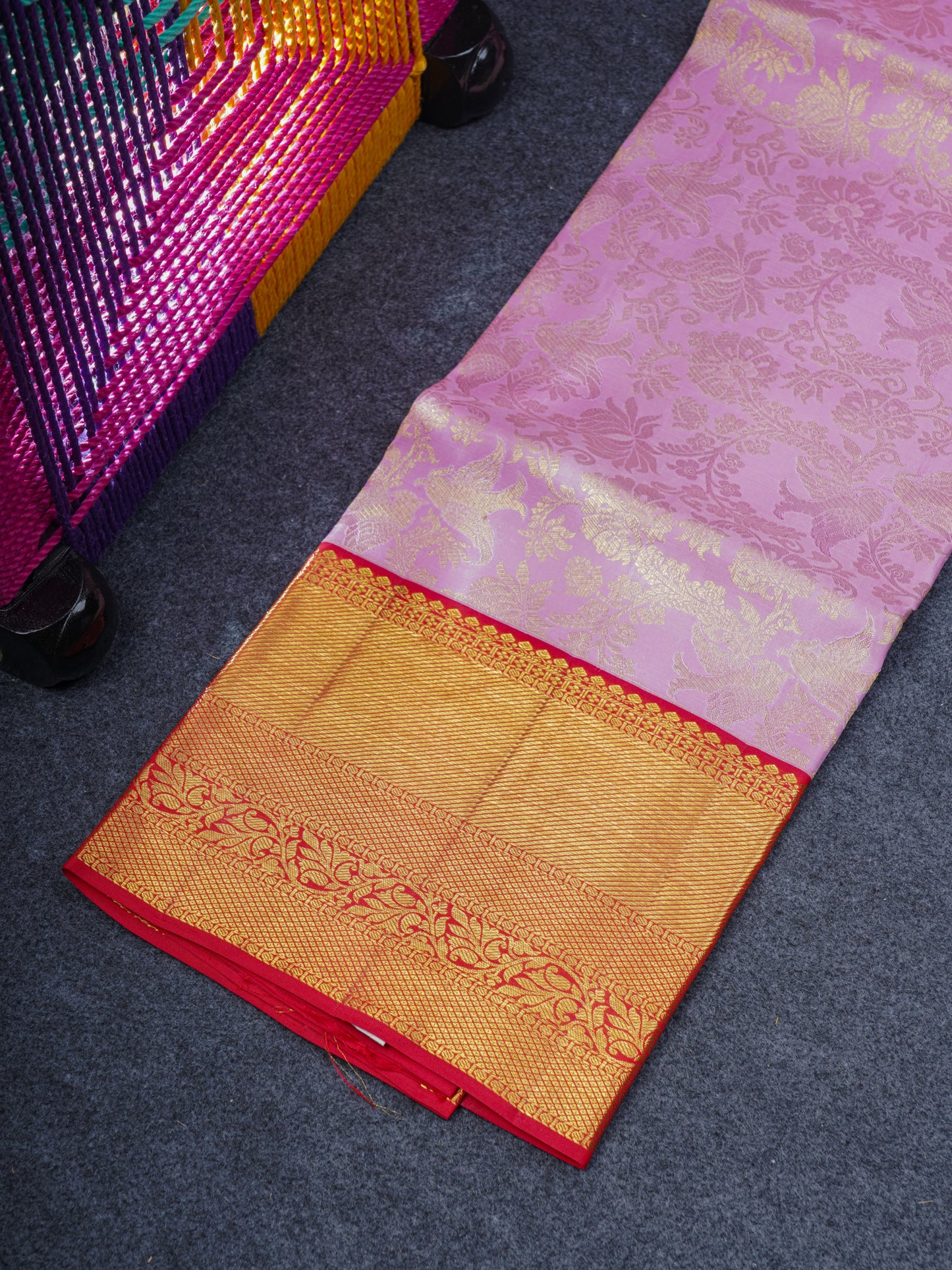 Pure Silk Pattu Pavadai ( Light Pink ) With Maroon Blouse 44"