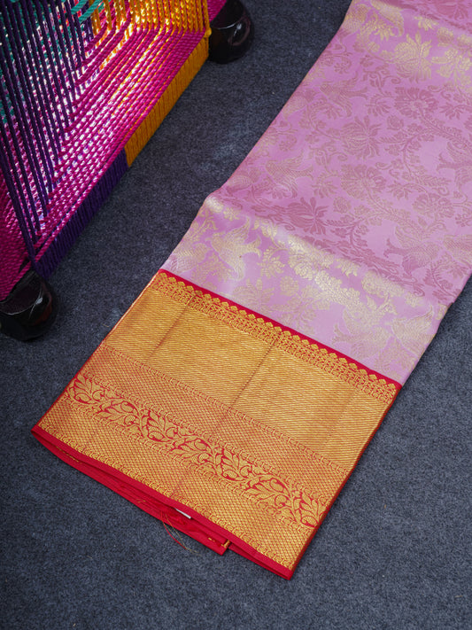 Pure Silk Pattu Pavadai ( Light Pink ) With Maroon Blouse 44"