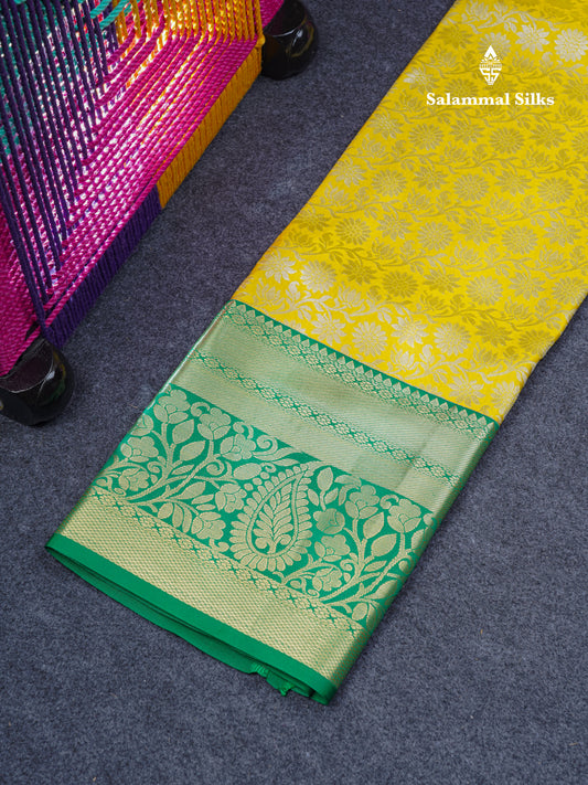 Semi Silk Pattu Pavadai (Yellow) With Green Blouse 44"