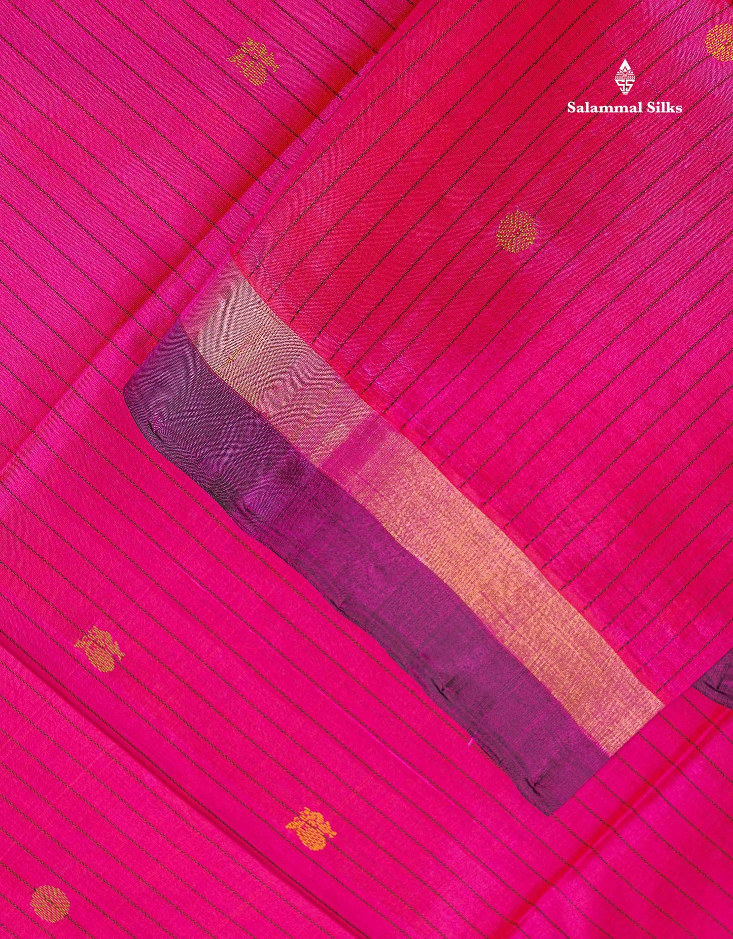 Pure Silk Cotton Saree - Yellow Colour Body Vertical Line With Thread Butta & Pink Blouse