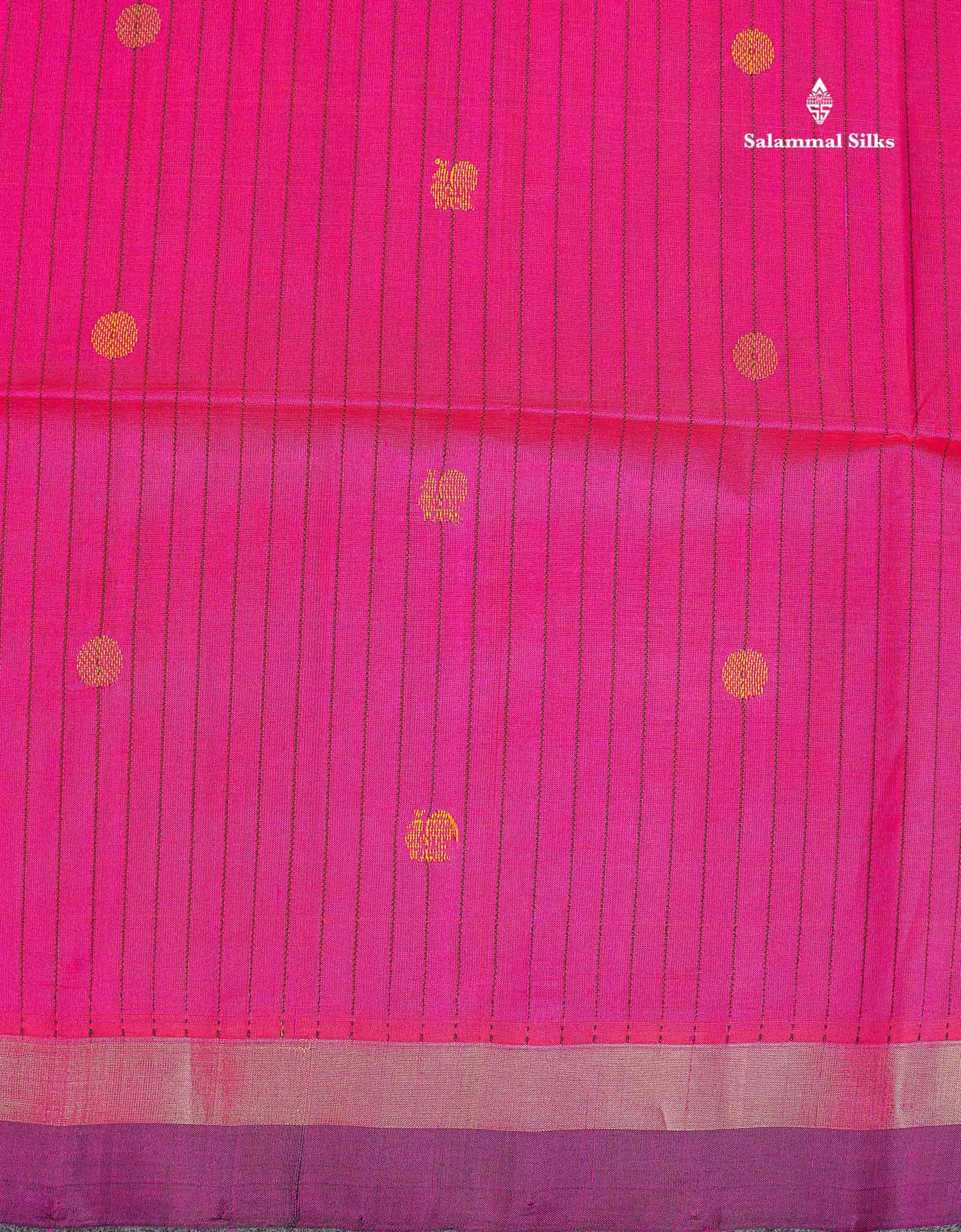 Pure Silk Cotton Saree - Yellow Colour Body Vertical Line With Thread Butta & Pink Blouse