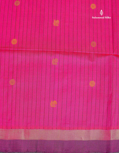 Pure Silk Cotton Saree - Yellow Colour Body Vertical Line With Thread Butta & Pink Blouse