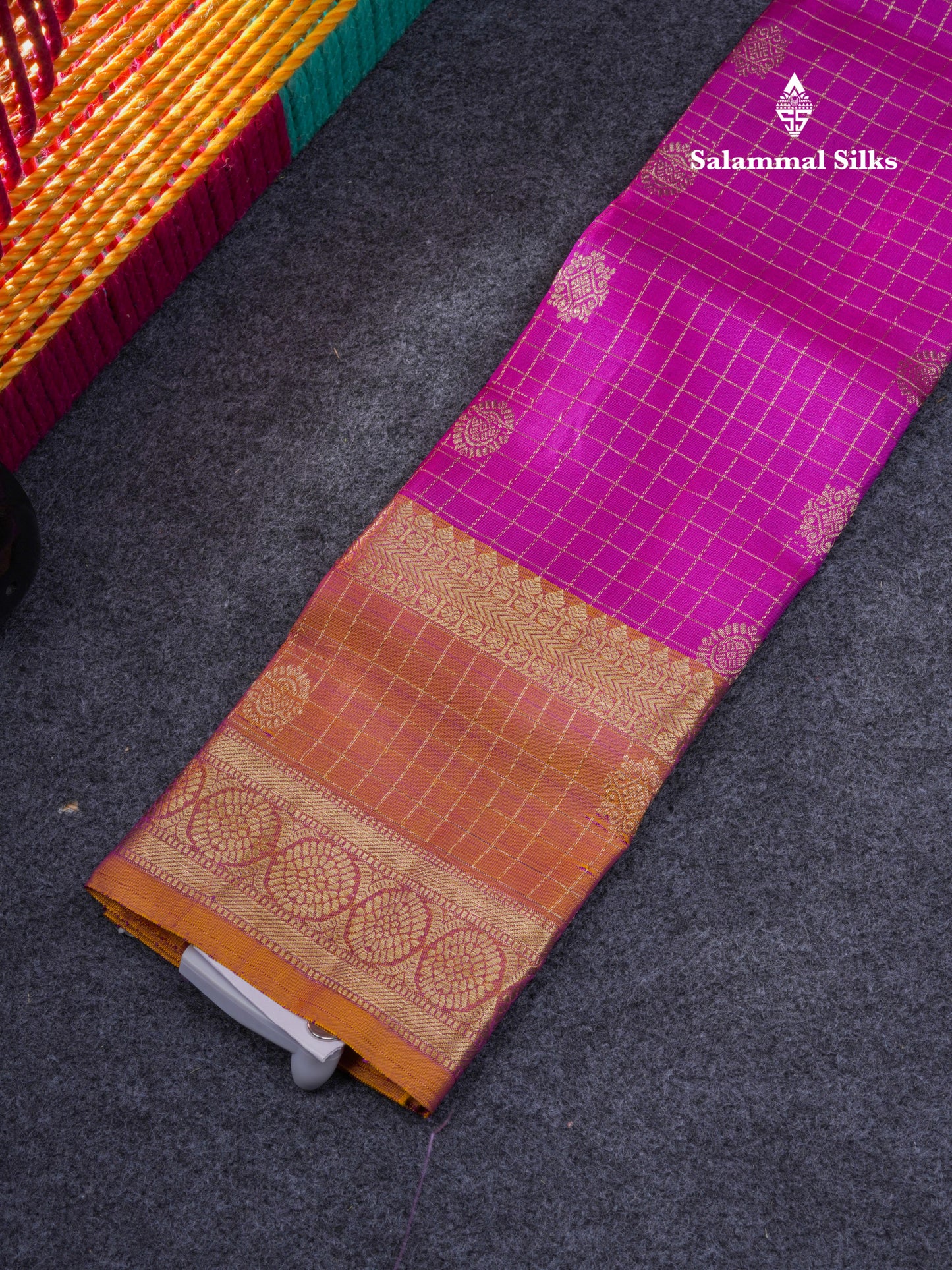Pure Silk Pattu Pavadai Small Checks With Butta ( Vadamalli ) With Contrast Mustard Yellow Blouse 19"