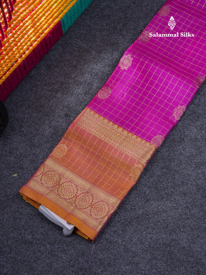 Pure Silk Pattu Pavadai Small Checks With Butta ( Vadamalli ) With Contrast Mustard Yellow Blouse 19"