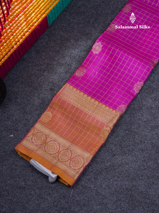 Pure Silk Pattu Pavadai Small Checks With Butta ( Vadamalli ) With Contrast Mustard Yellow Blouse 19"