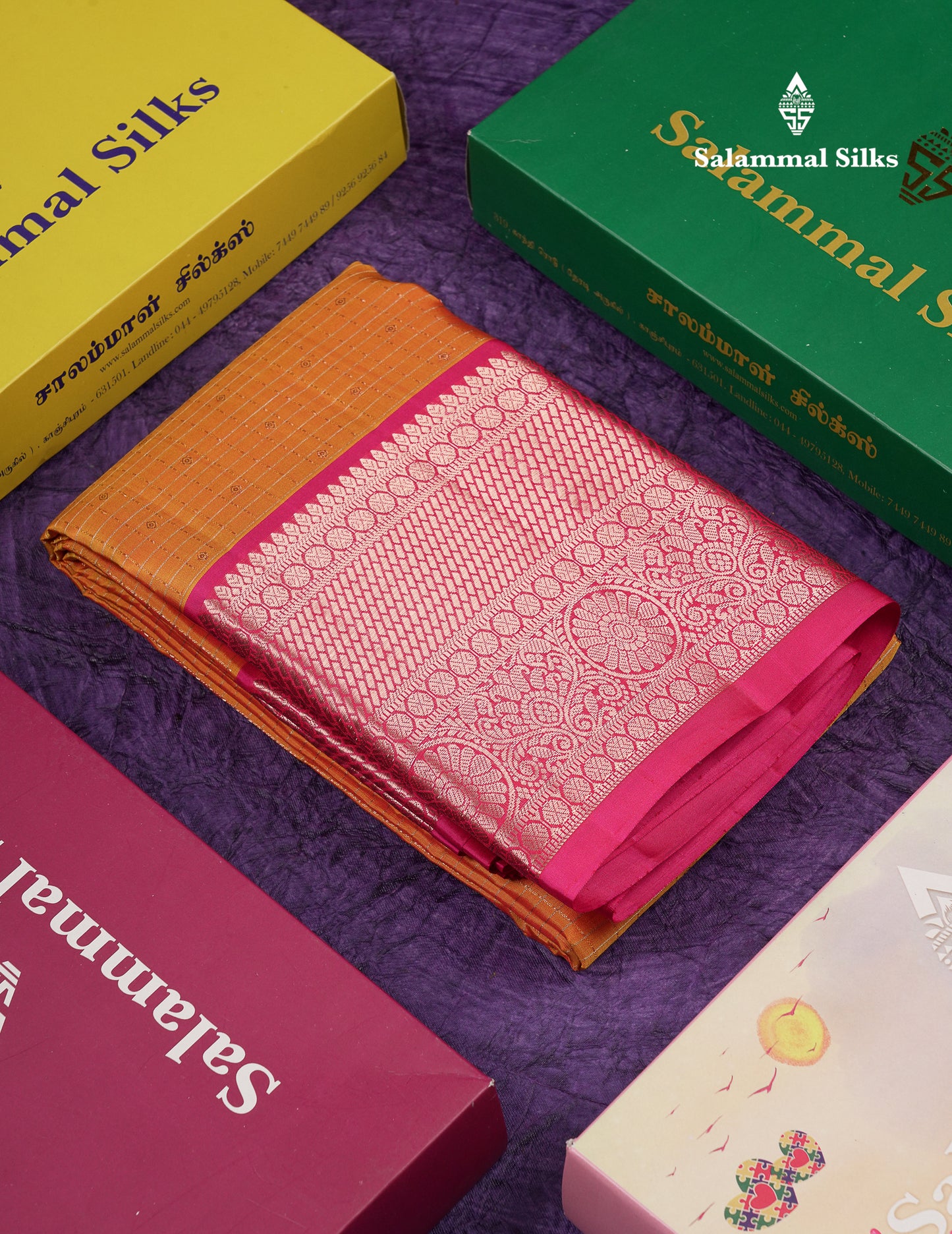 Beautiful Mango Yellow Small Checks With Butta Pure Kanjivaram Silk Saree With Contrast Pink Traditional Evening Morning Border