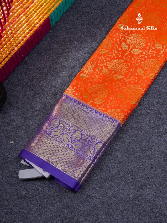 Semi Pattu Pavadai ( Orange ) With Contrast Navy Blue Blouse 21"