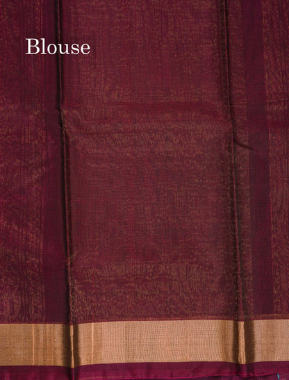 Beautiful Elephant Grey Zari Butta SICO Cotton Saree With Contrast Dark Magenta Blouse