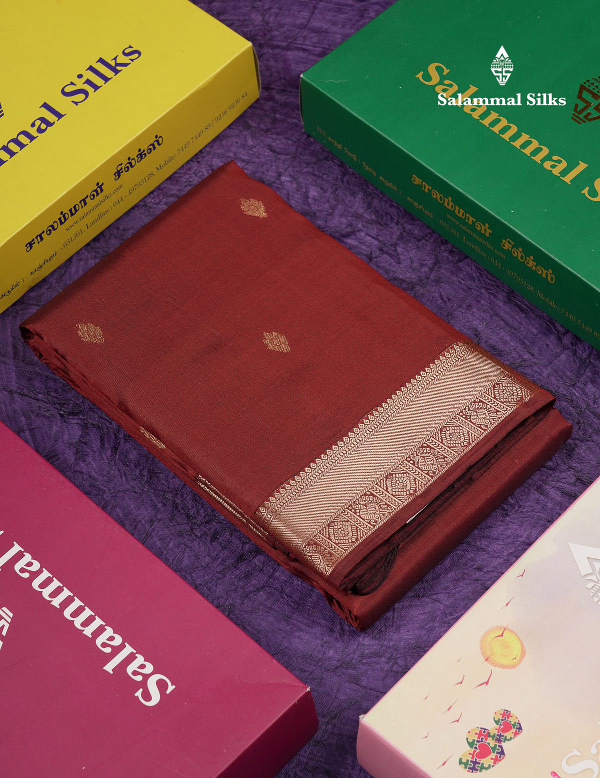 Beautiful Dark Maroon Pure Kanjivaram Silk Saree With Traditional Small Border