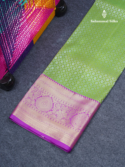 Semi Silk Pattu Pavadai ( Dark Elaichi Green ) With Violet Blouse  44"