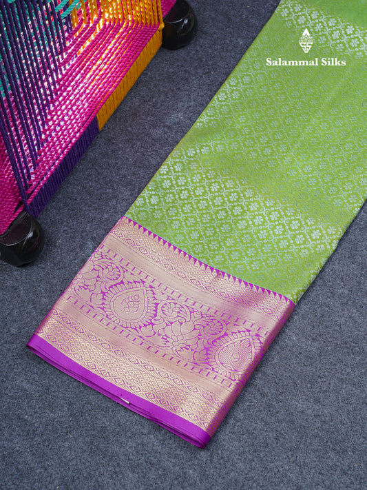 Semi Silk Pattu Pavadai ( Dark Elaichi Green ) With Violet Blouse  44"