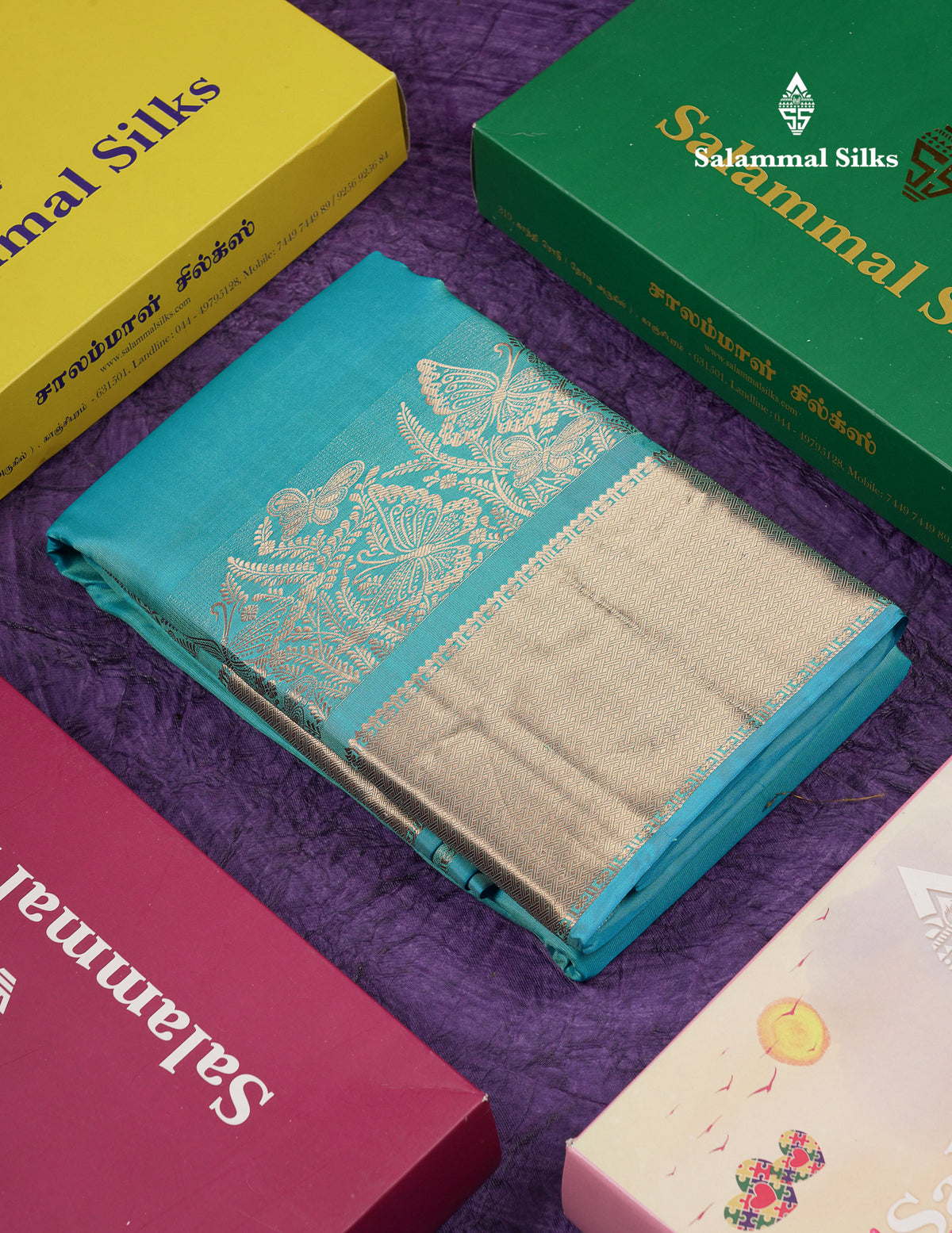 Beautiful Sapphire Blue Plain Pure Kanjivaram Silk Saree With Traditional Border