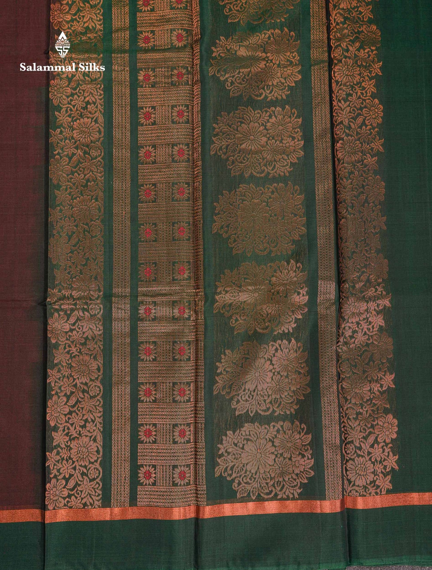 Beautiful Elephant Grey Zari Butta Menakari Work SICO Cotton Saree With Contrast Bottle Green Border
