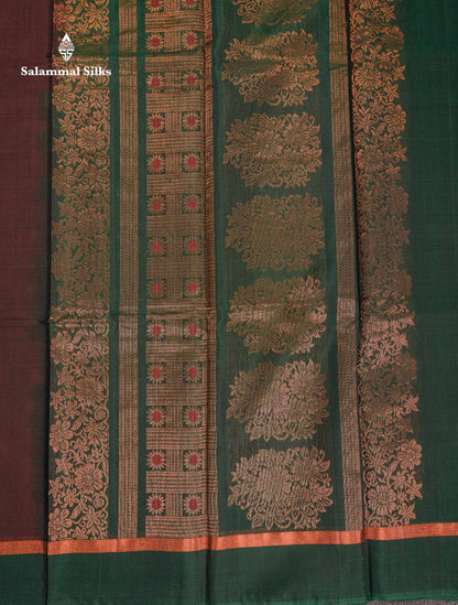 Beautiful Elephant Grey Zari Butta Menakari Work SICO Cotton Saree With Contrast Bottle Green Border