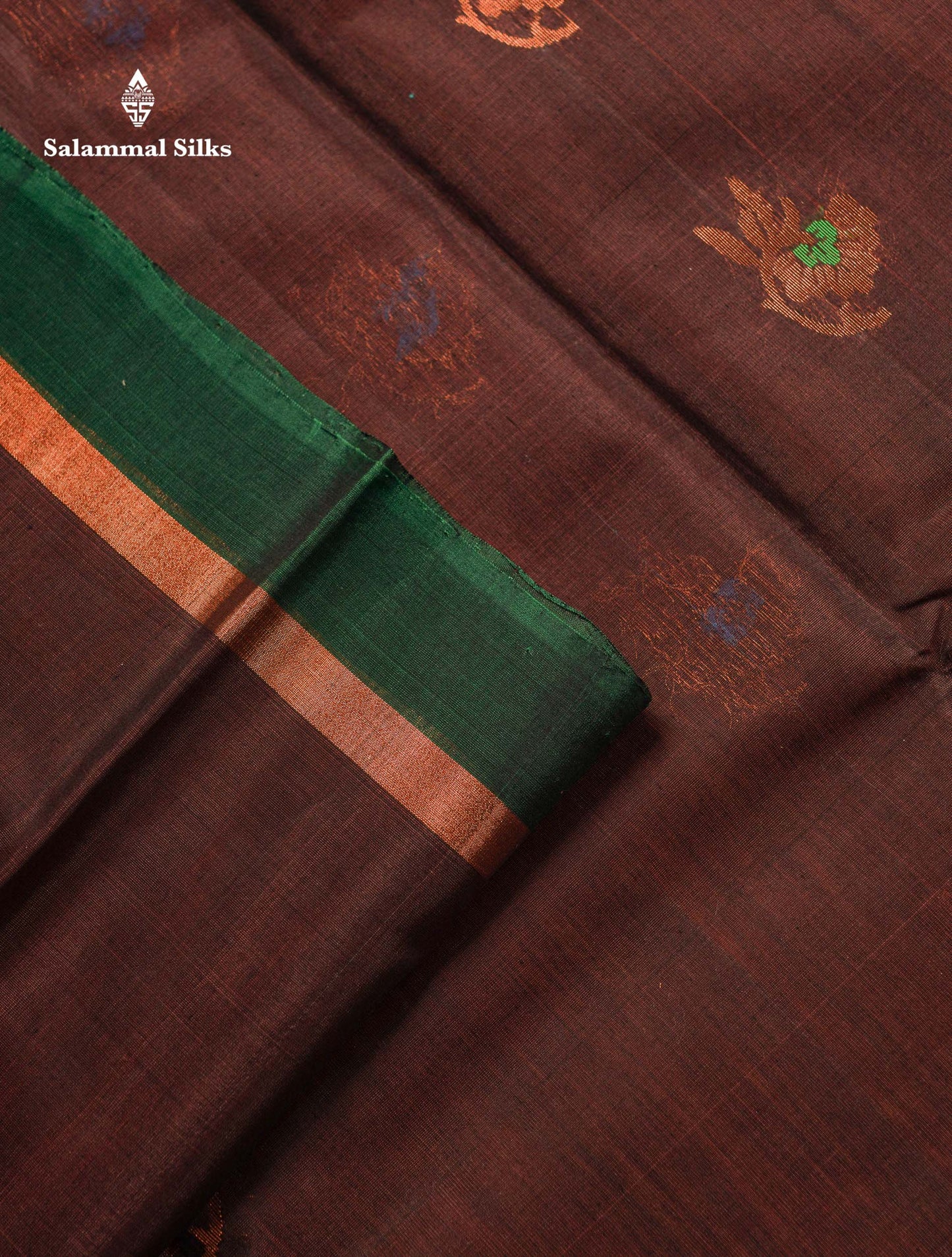 Beautiful Elephant Grey Zari Butta Menakari Work SICO Cotton Saree With Contrast Bottle Green Border