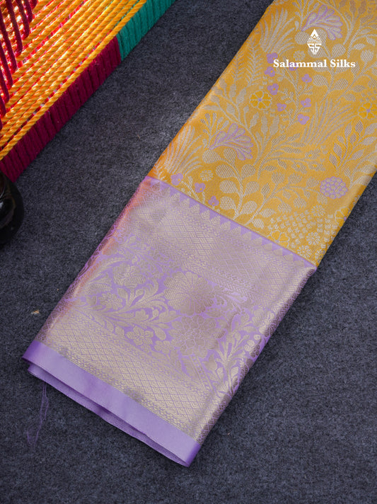 Semi Silk Pattu Pavadai Tissue ( Sandal ) with Light Lavender Blouse 27"