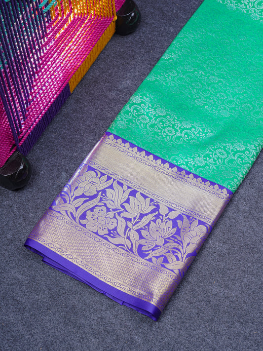 Semi Silk Pattu Pavadai (Green) With Royal Blue Blouse 44"