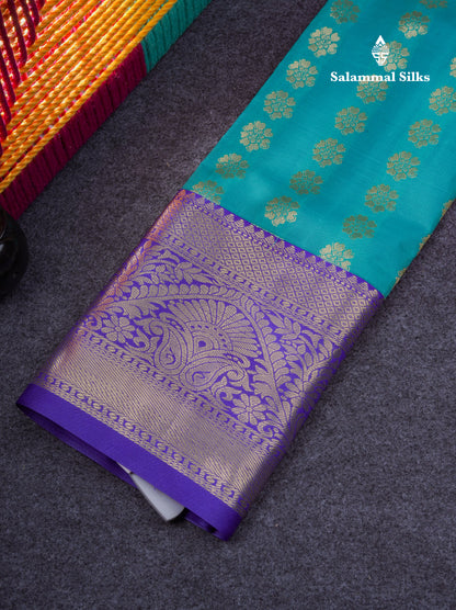 Semi Silk Pattu Pavadai ( Sapphire Green ) with Navy Blue Blouse 27"