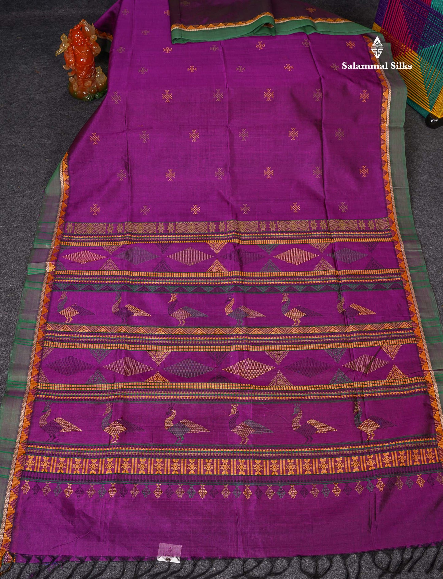 Pure Silk Cotton Saree - Dark Purple Colour Body Thread Butta & Traditional Border