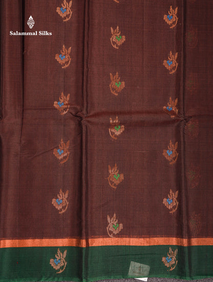 Beautiful Elephant Grey Zari Butta Menakari Work SICO Cotton Saree With Contrast Bottle Green Border