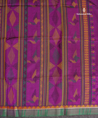 Pure Silk Cotton Saree - Dark Purple Colour Body Thread Butta & Traditional Border