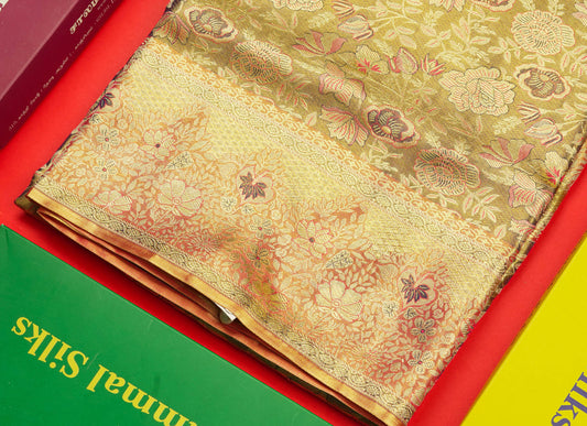 Navy Blue Tissue Meenakari Work Bridal Pure Kanjivaram Silk Saree With Contrst Pinkish Orange Border