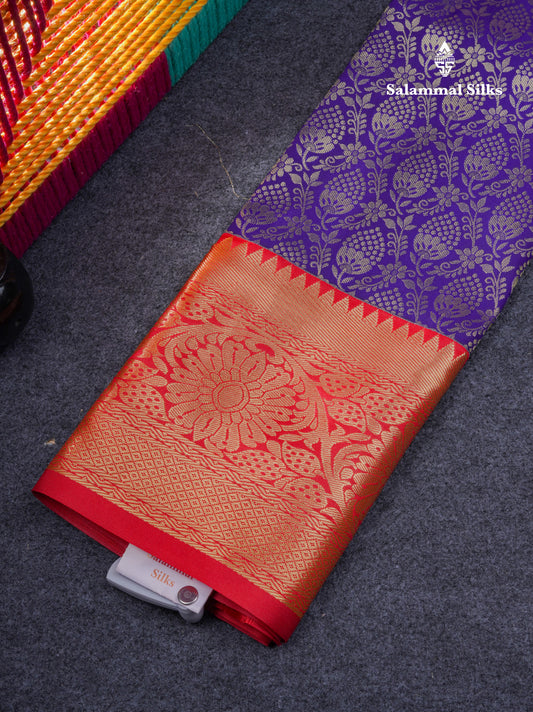 Semi Silk Pattu Pavadai ( Violet ) with Contrast Chilly Red Blouse 26.5"