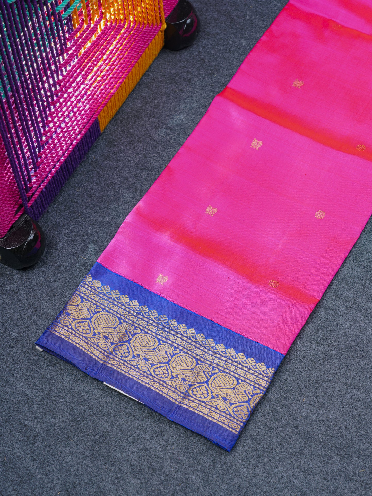 Pure Silk Pure Zari Pattu Pavadai (Pink) With Contrast Royal Blue Border 30"