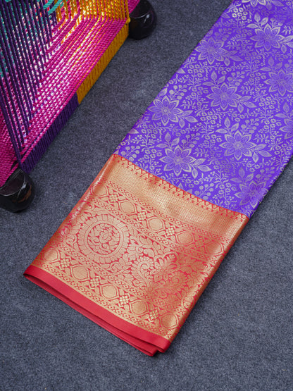 Semi Silk Pattu Pavadai (Violet) With Red Blouse 44"