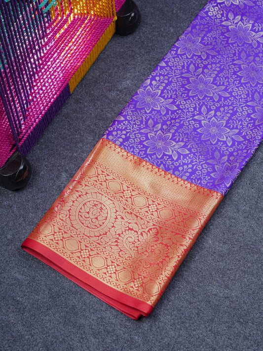 Semi Silk Pattu Pavadai (Violet) With Red Blouse 44"