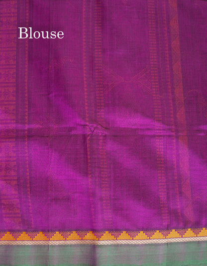 Pure Silk Cotton Saree - Dark Purple Colour Body Thread Butta & Traditional Border