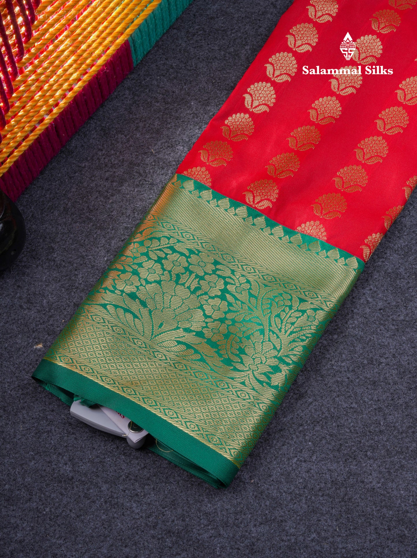 Semi Silk Pattu Pavadai ( Chilly Red ) with Contrast Bottle Green Blouse 27"
