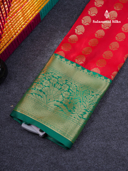 Semi Silk Pattu Pavadai ( Chilly Red ) with Contrast Bottle Green Blouse 27"