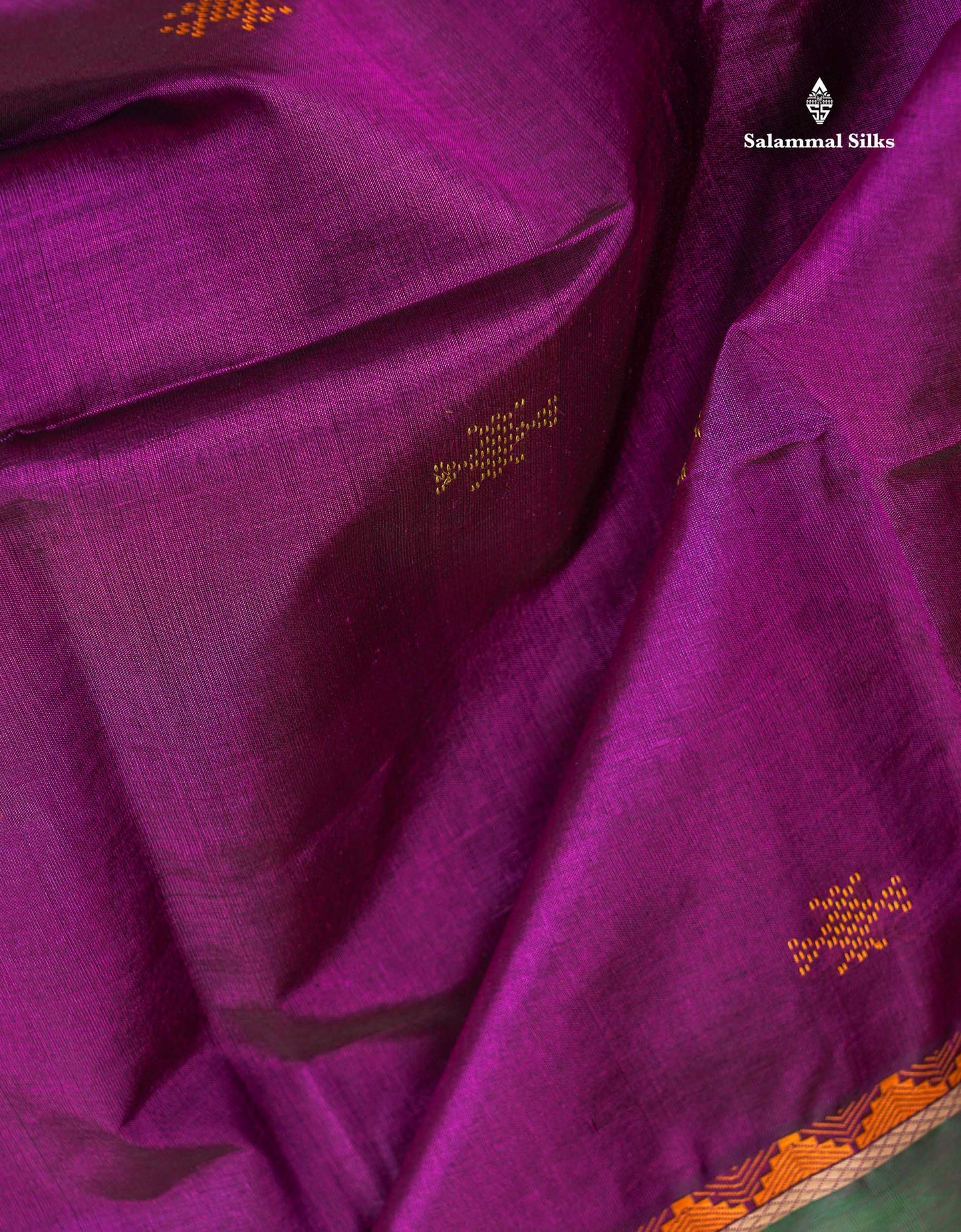 Pure Silk Cotton Saree - Dark Purple Colour Body Thread Butta & Traditional Border