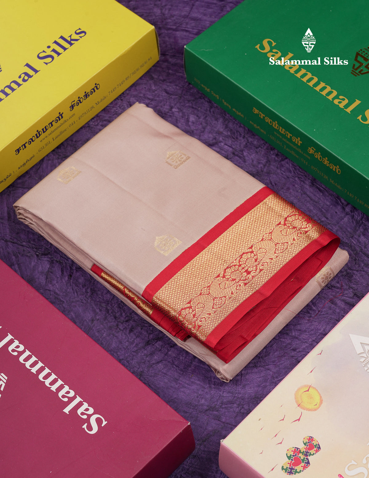 Beautiful Light Chocolate Pure Kanjivaram Silk Saree With Contrast Redish Maroon Traditional Border
