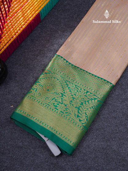 Semi Silk Pattu Pavadai ( Beige ) with Contrast Bottle Green Blouse 27"
