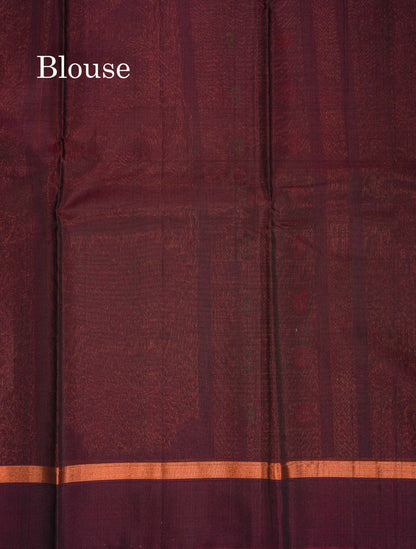 Beautiful Elephant Grey Zari Butta Menakari Work SICO Cotton Saree With Contrast Bottle Green Border
