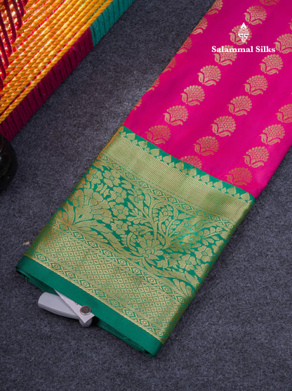 Semi Silk Pattu Pavadai ( Chilly Red ) with Contrast Bottle Green Blouse 27"