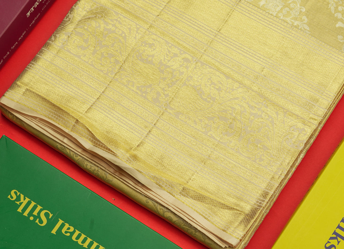 Sandal Tissue Bridal Pure Kanjivaram Silk Saree With Self Long Traditional Border