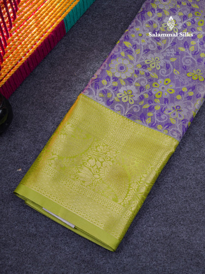 Semi Silk Pattu Pavadai Tissue ( Violet ) with Parrot Green Blouse 27"