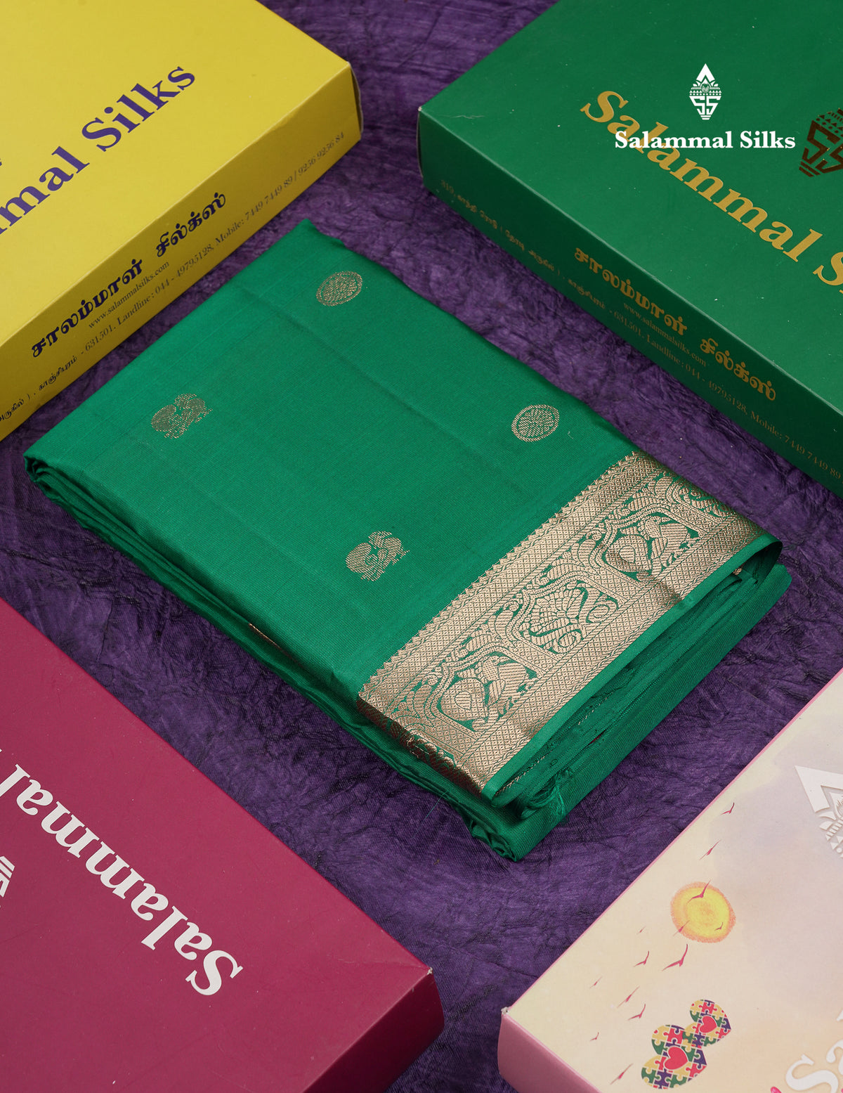 Beautiful Saffire Green Pure Kanjivaram Silk Saree With Traditional Small Border