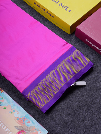 9.5 Yards Semi Silk Saree Magenta Pink With Contrast Violet Traditional Border