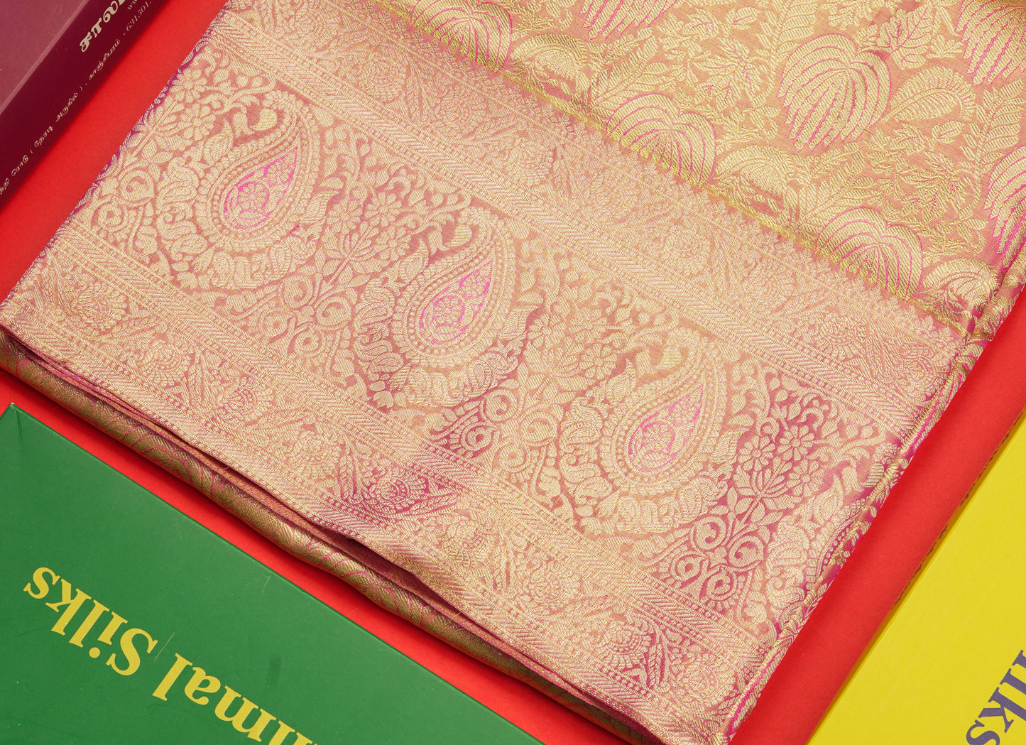 Light Pink Tissue Bridal Pure Kanjivaram Silk Saree With Self Border